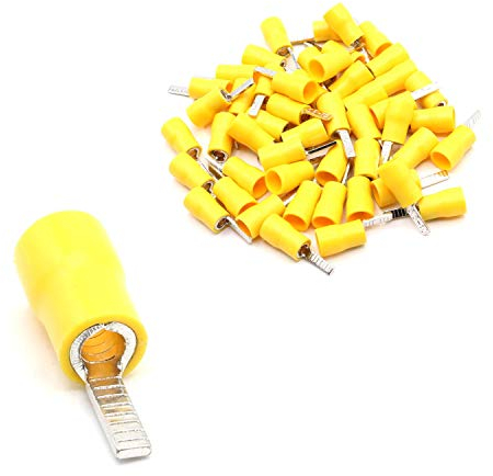 10x Flachstiftstecker männlich in gelb 4,0-6,0mm² Steckbreite 2,8 x 10 mm teilisoliert PVC Steckverbinder Kabelsteckschuhe Kabelschuhe Verbinder aus Messing verzinnt