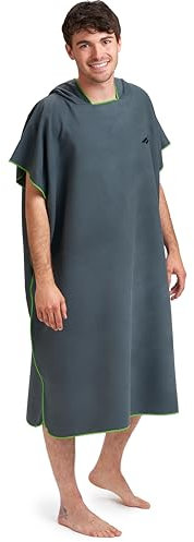 Fit-Flip Surf Poncho Mikrofaser - Umkleidehilfe Strand - Badeponcho für Erwachsene - Duschponcho schnelltrocknend - Strandponcho für Surfer - Surfponchos Ultraleicht (Größe M, Dunkelgrau/Grün)