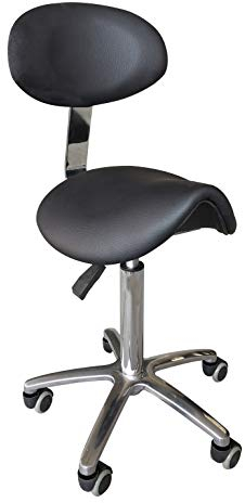 Edelweiss Beauty Hocker mit schwarzer Rückenlehne für Salon, Friseur, Ästhetik, Maße 47T x 32B x 99H Zentimeter