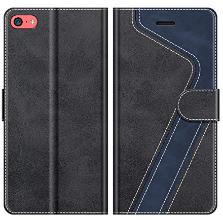 MOBESV Coque pour iPhone 5C, Housse en Cuir Magnétique Fonction Stand Étui pour iPhone 5C, Noir