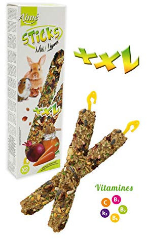 Aime Baguettes à Ronger XXL Miel/Légumes pour Rongeurs/Lapins/Friandises Sticks/2 Baguettes XXL Gourmandes