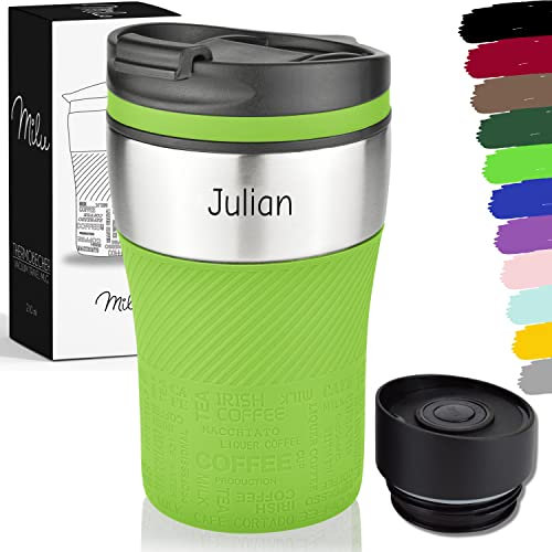 Milu Thermobecher mit Gravur - 210ml - Geschenkidee personalisiertes Geschenk mit Namen Weihnachten für Männer Frauen Mama Papa Freundin (210ml, Grün)