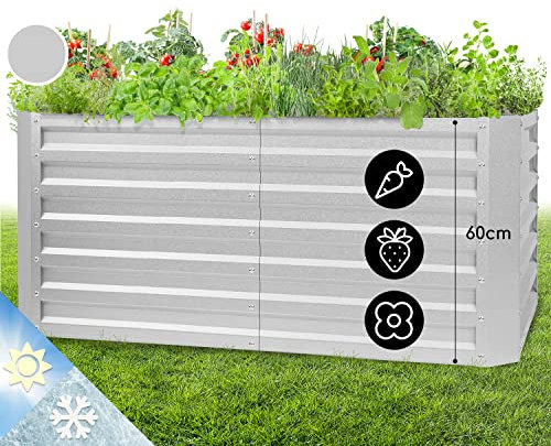 blumfeldt High Grow Straight Jardineras Exterior Grandes Jardín, Huerto Urbano Terraza, Plantas, Vegetales, Hierbas, Capacidad 432 l. Maceteros Exterior Elevados Resistente al Óxido, 120x60x60, Gris