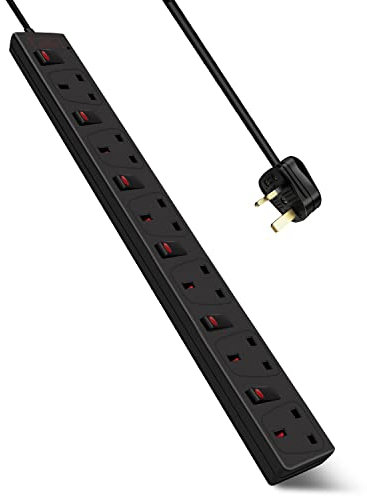 ExtraStar 6 Way Extension Leads with Surge Protection, Wall Mounted Power Strips with Individual Switches 13A UK Plug (5M, Black)