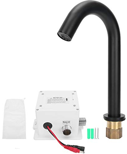 Garosa Rubinetto sensore Nero G1 / 2, Rubinetto lavabo Bagno Automatico Intelligente Verticale in Rame, Rubinetto lavello da Cucina, Temperatura di Lavoro 0-65,Rubinetto per Lavabo