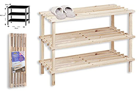 HERSIG - Estanteria Zapatero Madera | Zapatero Entrada Recibidor 3 Alturas - 74 x 26 x 48,5 cm - Color Natural