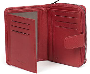 Hexagona - Portefeuille 2 Volets Stop RFID - Compatible Cartes de crédit, CNI et permis de Conduire - pour Femme - Collection Sauvage - Carmin - en Cuir