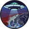 Aufnäher UFO rettet Haifisch Außerirdisches Raumschiff & Hai im Ozean Bügelbild | Alien Save the Sharks Ocean Applikation zum annähen | Verschwörungstheorie 80x80mm