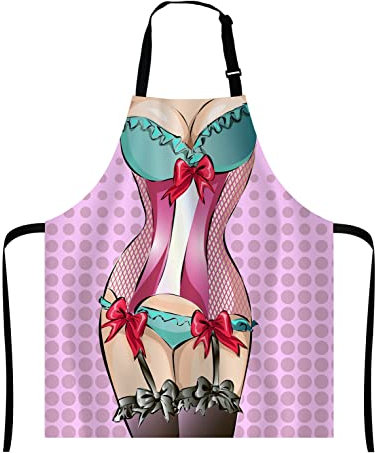 Wasach Delantal de cocina divertido, delantal de bikini sexy para niña, delantal de cuello ajustable para hombres y mujeres, adecuado para cocina, cocina, camarera, chef