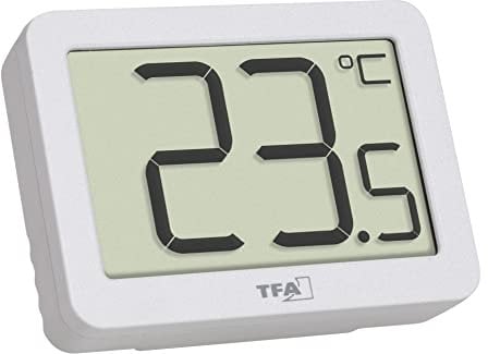 TFA Dostmann Termómetro interior digital, 30.1065.02, control de temperatura ambiente, mini termómetro, valores máximos mínos, -10...+60 °C, magnético o soporte, pequeño, color blanco