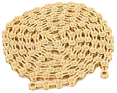 Halbhohle 10-Gang-Kette, 116 Glieder, 1/2 X 11/128 Zoll, Stahl, Hochfeste Fahrradkette, Verschleißfeste, Leichte Kette für Straßen-Mountainbikes, Gold, Schnelle Installation