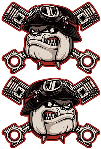 Samunshi 2X Vintage Bulldog Set Aufkleber Autoaufkleber für Motorrad Fahrrad Roller oder Auto Sticker Chopper Hot Rod Bopper Enduro Motocross Rockabilly Vinta (10x7cm 2X Vintage Bulldog Set)
