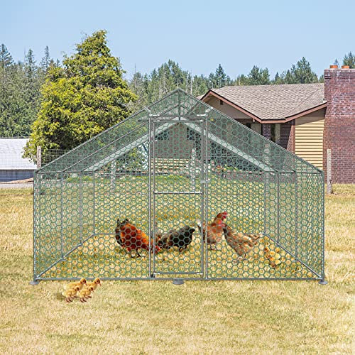 LZQ Hühnerstall mit Schloss 3x6x2m Verzinkter Stahl Kleintierstall Freigehege Hühnerhaus Dach Geflügelstall für Hühnerkäfig Vogelkäfig Kleintiere Haustierkäfig Outdoor