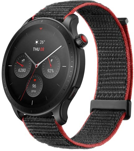 Amazfit GTR 4, 46 mm, Montre Connectée Homme GPS, SpO2/Cardiofréquencemètre/Moniteur de Sommeil, 150+ Modes Sportifs, Appel Bluetooth, Alexa, AMOLED Smartwatch Sport Bracelet en Nylon