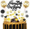 Happy 25th Birthday Cake Topper, Black Gold Glitter Happy Birthday Cake Topper 25 with Star Heart Paper Fan Balloon, 25pcs Birthday Cupcake Topper for Boys Twenty-Five Anniversary Birthday Party Decor