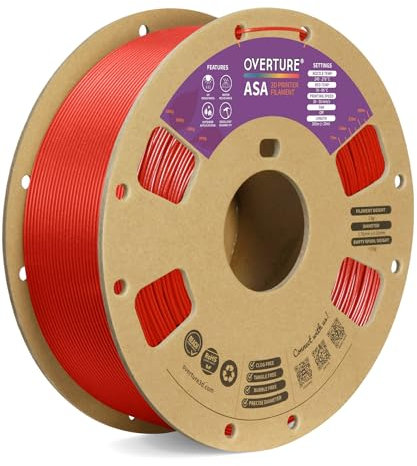 OVERTURE ASA Filament 1.75mm, Spule 1kg (2.2lbs), Maßgenauigkeit +/- 0.03 mm, für 3D Drucker (Diamantrot)