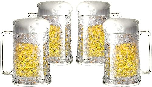 Easicozi Double Wall Gel Frosty Freezer Ice Mugs 16oz Set of 4(White)