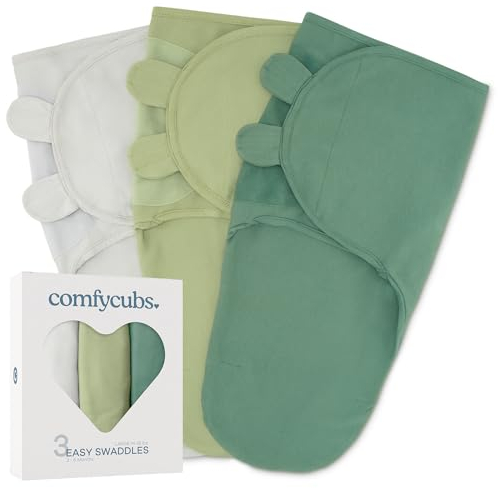 Comfy Cubs Wickeldecke für Babys, Mädchen und Jungen, einfach verstellbar, 3er-Pack, Schlafsack für Neugeborene (groß, 3–6 Monate, Stein, Salbei, Azul)