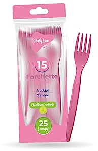 Forchette in plastica riutilizzabile colore rosa - la confezione comprende 15 forchette