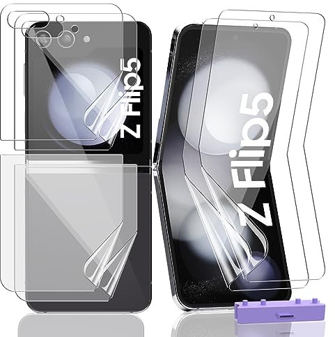 AnnhanT Protector Pantalla para Samsung Galaxy Z Flip 5, TPU Película protectora 2 Piezas y Samsung Galaxy Z Flip 5 Película Protectora Trasera 2 Piezas [HD/Cobertura completa/Anti-Arañazos]