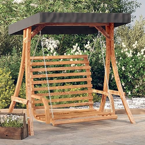 Festnight Hollywoodschaukel mit Dach Holz-Schaukelbank mit Dach Gartenschaukel Hollywoodschaukel Schaukelbank Massivholz Fichte mit Teak-Finish Type-2