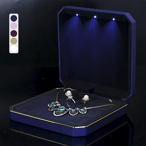 LED Schmuckbox für Halskette – Große Geschenkbox mit Licht – Schmuckkästchen mit Samt-Innenfutter – Ideal für Hochzeit, Geburtstag, Valentinstag, Muttertag, Weihnachten