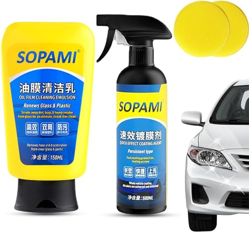 Nettoyant pour vitres en émulsion de film d'huile Sopami, spray de revêtement de voiture Sopami, spray de polissage de cire de voiture Sopami rapidement (Lait+Spray)