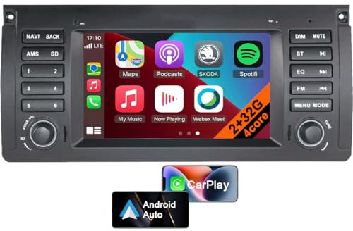 Autoradio 7 Pouces Android 13 pour BMW Série 5 E39, Lecteur Multimédia Intégré CarPlay, Android Auto, Supporte Écran Partagé, Contrôle au Volant, DSP, Bluetooth (4core 2GB+32GB)
