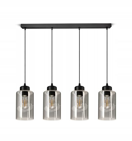 Hangelampe Deckenleuchte| Schwarz | 4-flammig | Lampe 4 x E27 | 230V | Retro Design | 535 Chrome Glas Wohnzimmerlampe
