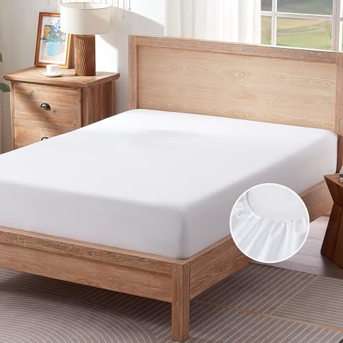 Sonive Spannbettlaken 100% Polyester Bettlaken,30 cm Tiefe Tasche,Maschinenwaschbar,Leicht, Weich,Elastisch, für Kinder Hellweiß,90x200cm