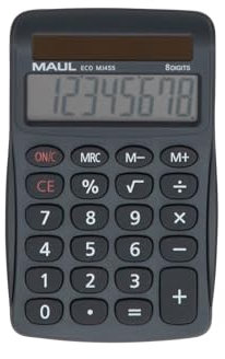 Maul Taschenrechner Eco MJ 455 | Taschenrechner Solar mit 8 Stellen Display | Nachhaltiger Taschenrechner aus recyceltem Kunststoff | Standardfunktionen | Blauer Engel/uz116 | Grau