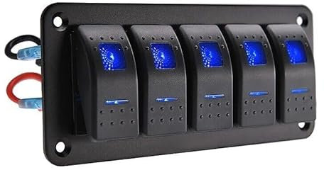 Pannello Interruttori 5 Gang 12 V 24V Impermeabile Pannello Controllo Interruttori con a Levetta LED Blue per Auto Barca Camper