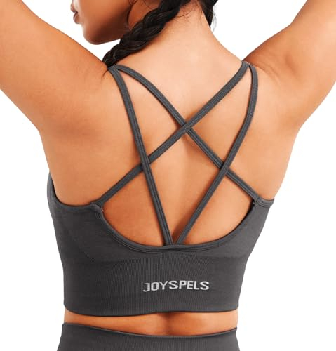 JOYSPELS Sport BH Damen ohne Buegel Gepolstert Bustier trägerloser BH Crop Tops Seamless Push Up Workout Yoga Top Fitness Dunkelschatten L