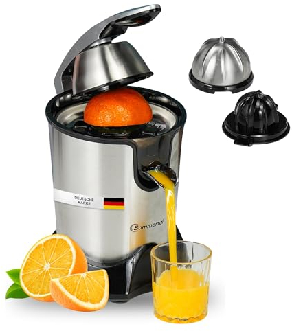 Sommertal Exprimidor CP850 con potente motor de 850 W, exprimidor eléctrico de naranjas, incluye 2 conos de prensado, exprimidor manual de cítricos, exprimidor de limones de acero inoxidable,
