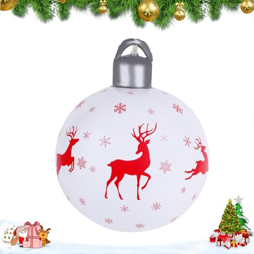 Aufblasbare Weihnachtskugeln 40cm Groß Weihnachten Aufblasbar Ball PVC Riesen Aufblasbarer Weihnachtsball Groß Weihnachtskugeln Ornamente Weihnachtsdekoration Für Hof Rasen Veranda (Weiß)