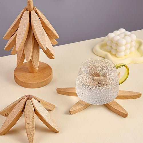 Dessous De Verre en Forme d'arbre en Bois, Dessous De Plat Réutilisable, Sets De Table en Bois, Tapis De Table en Forme d'arbre, Dessous De Plat en Bois, Dessous De Verre Lisses Et Délicats