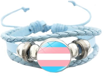 OAKKY Unisex Aleación 18mm Cool Rayas de Colores Transgénero Bandera Trenzado a Mano Cuero Trenzado LGBT Orgullo Ajustable Pulsera Azul