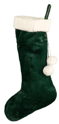 Samuel ALEXANDER 60cm Green Christmas Stocking with White Cuff and Pom Poms – Large Festive Holiday Stocking for Gifts and Decoration