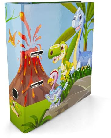 Netuno Design 1x Ringordner DIN A4 70 mm breit mit 2 Ringen Dinosaurier-Design für Schule Büro Zuhause Dokumente Schulhefte Zeichnungen Schulordner a4 Ordner Karton Kunststoff Büroordner Akten-Ordner