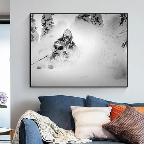 Skifahrer durch die Bergbewegung Skifahren Sport Poster Druck Wand Kunst Bilder Leinwand Malerei Wohnzimmer Schlafzimmer Wohnkultur 21x30cm ohne Rahmen
