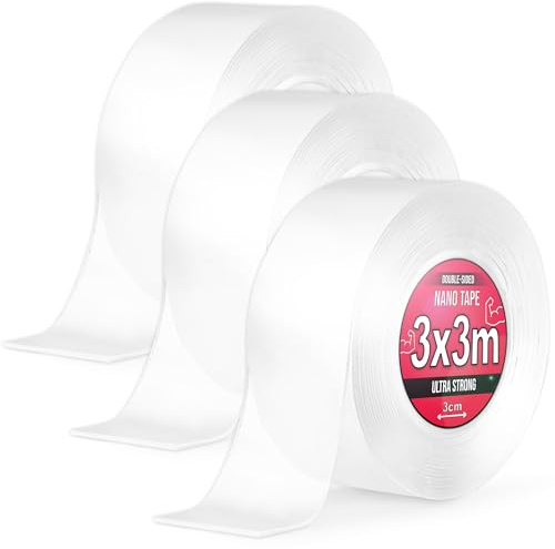 Nano Tape 3x 3 m - Doppelseitiges Klebeband 9m - Extra Stark, für Zuhause, Wand, Büro, Bubbles Art - Transparent Nano Klebeband - Nanoband doppelseitig - durchsichtiges zweiseitiges Klebeband