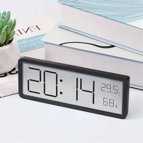 WHENZOO Digital Wall Clock Battery Operated, Large Digital Wall Clock, Wall Clock Digital Clock with Big Digits, 12/24 Hr, Desk Clock Digital Clock Wall for living Room Bedroom Office Black