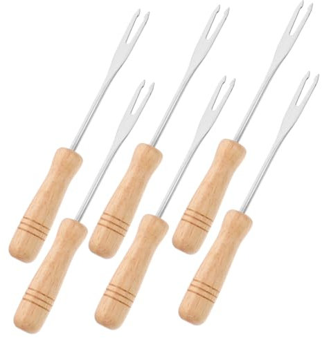 IMIKEYA 6 Stück Fonduegabeln: 12,5 cm Fondue Sticks - Fondue Gabeln Holzgriff Hitzebeständiger Grillgabeln für Frucht, Marshmallows, Käse, Schokolade, Braten
