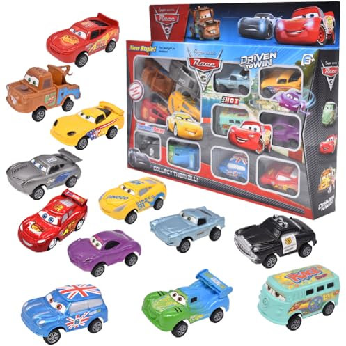 AUMXXJM Mcqueen 12PCS Pull Back Toy Cars Set - Mini Play Vehicle Racing Toy Cars Set Gift for Kids