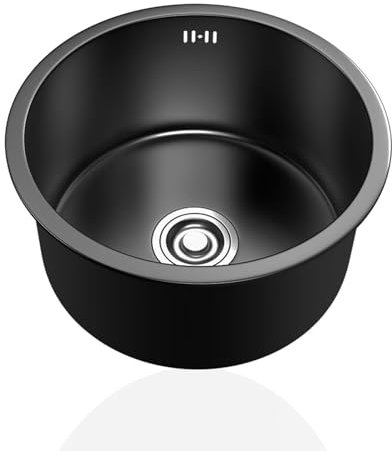 Fregadero Cocina Redondo,Pileta de Cocina Negro,Lavadero Cocina 1 Seno Inox,Pila PequeñO con Drenaje,Formas de Instalar Sobre Encimera/Bajo Encimera (Ø 28cm)