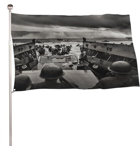 Photo du drapeau du débarquement de Normandie Drapeau de jardin pour extérieur Drapeau de jardin Drapeau de bienvenue Drapeau de jardin saisonnier Drapeau de maison Drapeau extérieur 152,4 x 243,8 cm