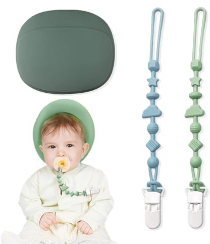 KOQAIIZ 2 Stück Schnullerkette aus Silikon, Schnullerketten, Baby Schnullerkette Clip, Schnullerband für MäDchen und Junge, mit Aufbewahrungstasche