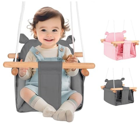 OHMG Balançoire pour bébé en Toile,Balançoire Suspendue en Bois avec Ceinture de sécurité,Chaise hamac Durable pour bébé, balançoire extérieure et intérieure pour Enfants