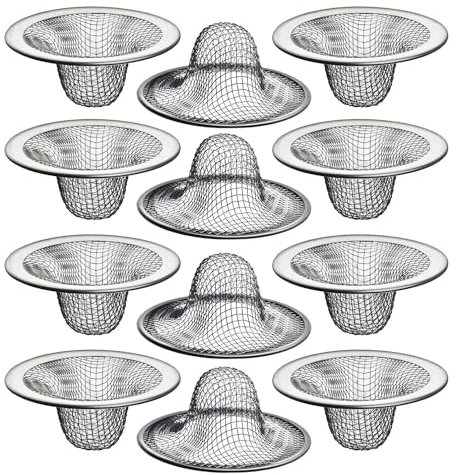 Asyduey 12 Stück 2.125-Topf / 1-Korb-Abflusssieb-Set Haarsieb für Badezimmer, Küche, Waschküche, Wohnmobil, Haltbare Feinarbeit