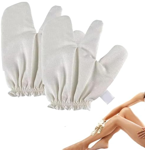 Garshana Handschuhe Rohe Seide Massage Handschuhe, Seide Peeling Duschhandschuhe, tiefe Körper Scrub Handschuhe für Bad Dusche, Bad Handschuhe für Körper und Gesicht 2Pcs